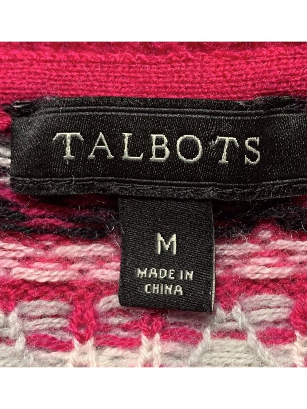 Talbots Womens Fair Isle Knit Cardigan Sweater Lambswool Blend  Size Medium Pink - Picture 2 of 6